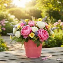 gjenstander Metallbøtte blomsterpotte med rosa håndtak 16x17,5x16cm 2 stk