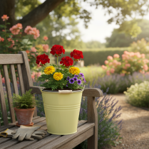 gjenstander Metallbøtte/blomsterpotte i grønngul, 26x22,5x23cm, 6l