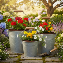 gjenstander Dekorativ bøtte metall rust vintage Ø15/17,5/22cm sett med 3