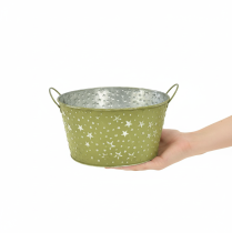 gjenstander Metallskål med stjerner og håndtak, grønn, Ø20 cm, H11,5 cm