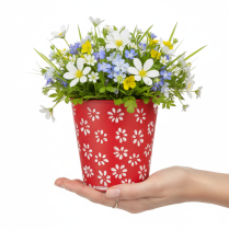 gjenstander Rød og hvit blomsterpotte, metall, Ø12,5 cm H11,5 cm