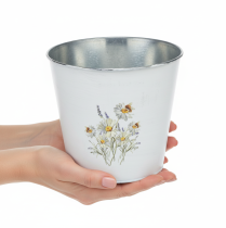 gjenstander Hvit metallplantekasse, blomsterpotte, Ø16 cm H14,5 cm