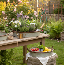 gjenstander Ovalt metallbrett med håndtak, rustfarget, 46/52 cm, sett med 2 stk.