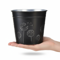 gjenstander Svart og sølvfarget blomsterpotte, metallplanter, Ø12,5 cm H11,5 cm