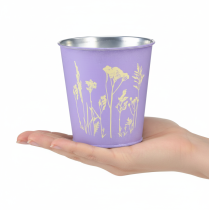 gjenstander Metallblomsterpotte, lilla blomster, Ø10 cm H10,5 cm
