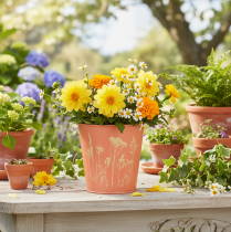 gjenstander Blomsterpotte med blomsterdekorasjon, aprikosgul, Ø10,5 cm H10,5 cm