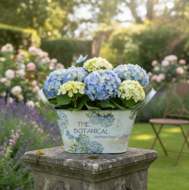 gjenstander Blomsterskål med håndtak, hortensia-design, metall, 26 × 13 × 14,5 cm