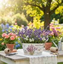 gjenstander Oval metallblomsterskål med håndtak, lavendel, 26 × 13 × 14,5 cm