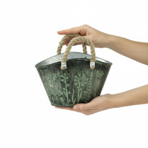 gjenstander Blomsterpotte med håndtak, veske, metall, jute, 19 × 13,5 × 13,5 cm