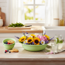 gjenstander Dekorativ metallskål med emaljeutseende, grønn limegrønn, 25 cm