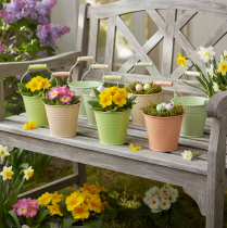 gjenstander Bøtte med håndtak primulapotte metall pastell 11,5 × 8,5 cm 8 stk