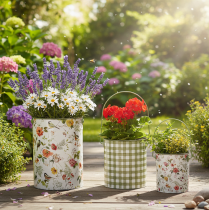 gjenstander Vintage dekorative metallplantepotter, Ø18/15/12 cm, sett med 3