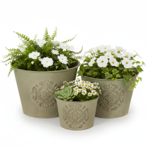 gjenstander Metallblomsterpotte, grønn, vintage, Ø22 cm–13,5 cm, sett med 3