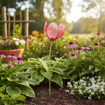 gjenstander Glass tulipanhagepike - vakker dekorasjon for hage og balkong, 94 cm
