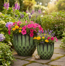 gjenstander Vintage blomsterpotte i metall, grønn, Ø14/12 cm, sett med 2