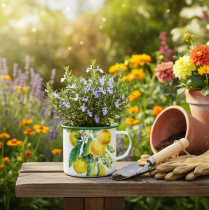 gjenstander Emaljerte blomsterpotter, dekorativ potte med sitrongren, middelhavsstil blomsterpotte Ø9,5 cm H10 cm