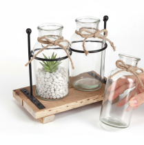 gjenstander Dekorativ flaskevase, glass og tre, 23x12x19,5 cm, 2 stk.