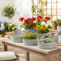 gjenstander Dekorativ metallskål med håndtak, vintage blomsterpotte, sett med 3