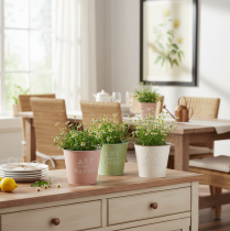 gjenstander Sett med 3 runde blomsterpotter i vintage-stil, 17 cm, pastellfarger