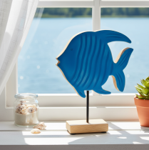 gjenstander Trefigur av fisk, maritim dekorasjon, håndlaget borddekorasjon til stue, 22 cm