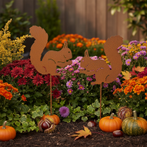 gjenstander Hagepike ekorn rust dekorativ pinne til blomsterbed og blomsterpotte 52 cm 2 stk