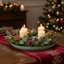 gjenstander Lysfat adventskrans grønn med fire lysholdere 24 cm