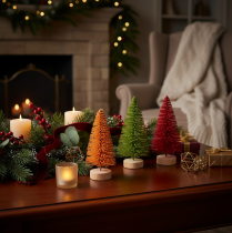 gjenstander Kunstig juletre med trebase, liten, 16 cm, 6 stk.