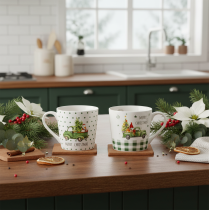 gjenstander Kaffekrus Merry Christmas julemotiv keramisk krus 10 cm 2 stk