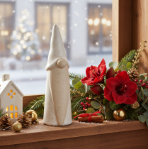 gjenstander Dekorativ gnomfigur, lys keramikk, skandinavisk stil, 18 cm, 3 deler