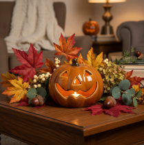 gjenstander Keramisk gresskar LED Halloween-dekorasjon liten 10 cm