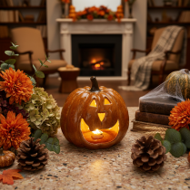 gjenstander Keramisk gresskar Halloween LED-dekorasjon 15 cm