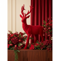 gjenstander Dekorativ figur av en stående hjort, stor, flokket juledekorasjon, 85 cm