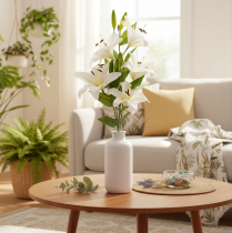 gjenstander Kunstige liljer, 6 hvite blomster, realistisk blomstrende gren, 66 cm