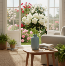 gjenstander Kunstig roseblomst, lang stilk, til vase, 62 cm, 12 stk.