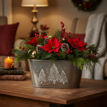 gjenstander Oval blomsterkasse med preget grantredesign, 25 cm