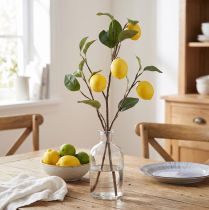 gjenstander Kunstig sitrongrendekorasjon, gren med 3 gule sitroner, 65 cm, kunstig plante, dekorativt tilbehør