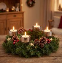 gjenstander Telysholder for å stikke adventskrans sølv Ø4cm 8 stk
