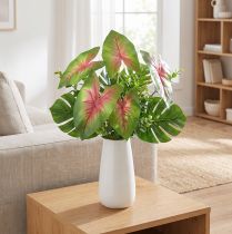 gjenstander Kunstig caladium seksbladet grønn/rosa kunstig plante som ekte!
