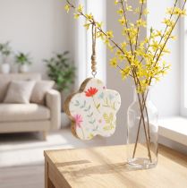 gjenstander Dekorativ oppheng blomst tre glans hvit farget Ø9,5cm 20cm