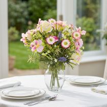 gjenstander Kunstig blomsterbukett, kremfarget, rosa, lilla, grønn, elegant borddekorasjon
