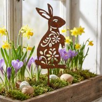 gjenstander Hage Stake Rust Bunny Blomstermønster Hagepynt Påske 9×15cm