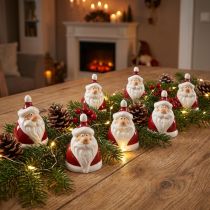 gjenstander Keramisk julenissefigur, rød og hvit, 6,4cm – Festlig julepynt – 6 stk.