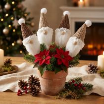 gjenstander Dekorativ plugg nisse julehvit brun 4x11cm 4 stk