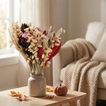 gjenstander Villblomstbukett med tørkede blomster i naturrosa L30cm