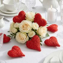 gjenstander Sisalhjerter rød, dekorasjon til bryllup, naturlige sisalfibre, Valentinsdag H7,5-9cm 16 stk.