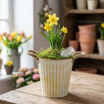 gjenstander Metallpotte, vårdekorasjon, blomsterkasse med håndtak, gul, shabby chic, Ø18 cm, H17,5 cm
