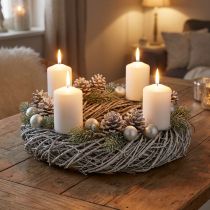 gjenstander Furukrans, naturlig krans, shabby chic dekorativ krans, Ø40 cm, vinterdekorasjon, bordkrans, adventskrans
