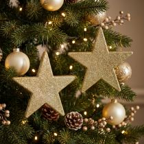 gjenstander Julepynt stjerneheng gylden glitter 30cm 2stk