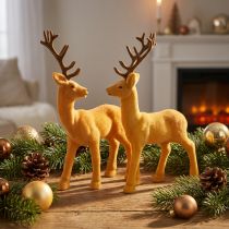 gjenstander Hjort deco reinsdyr gul brun flokket H20,5 cm sett med 2
