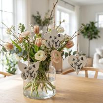 gjenstander Dekorativ henger hjerte blomst sommerfugl hvit natur 9cm 3stk